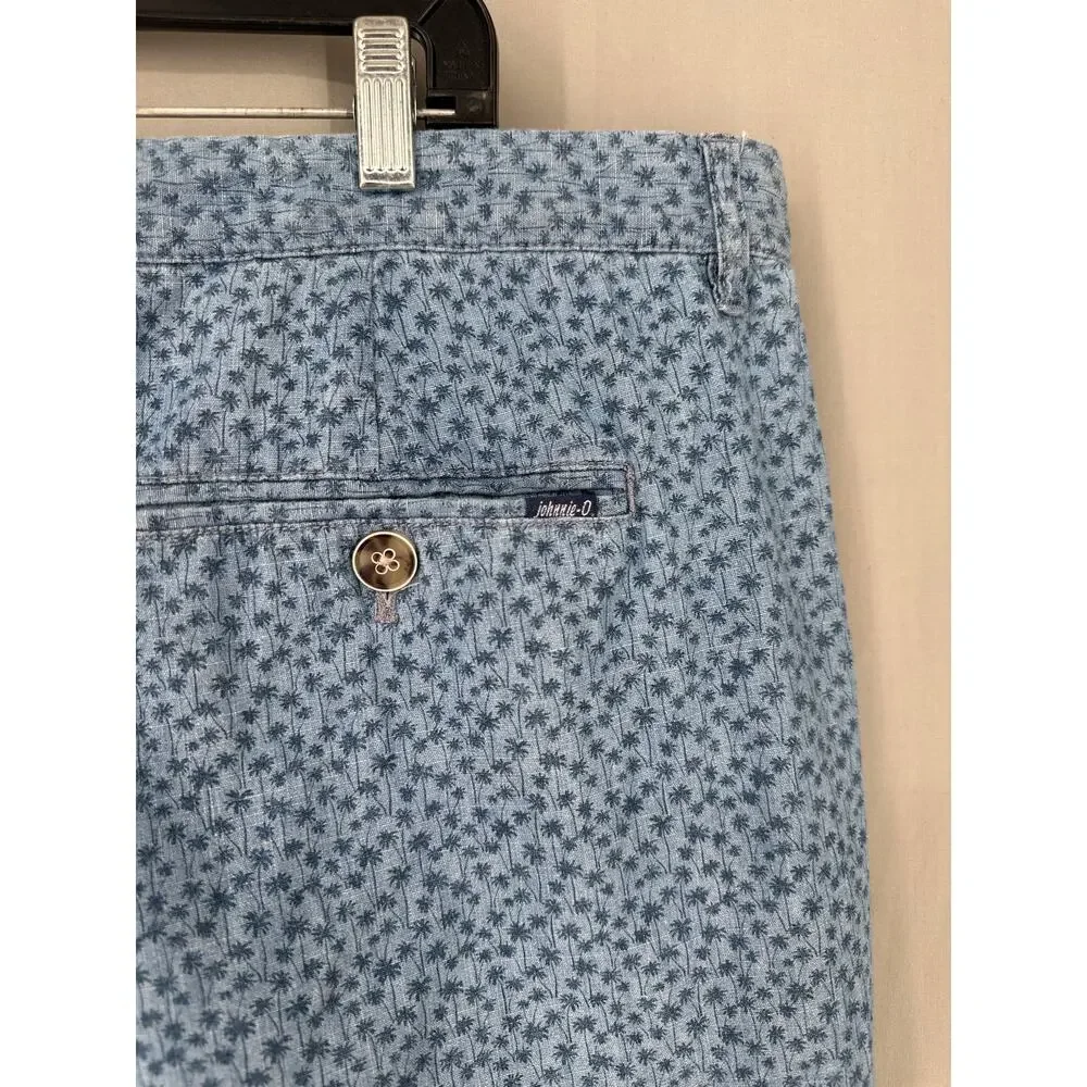 Johnnie O Shorts Mens 40 Blue Chambray Palm Tree Print Val Cotton Beach Summer